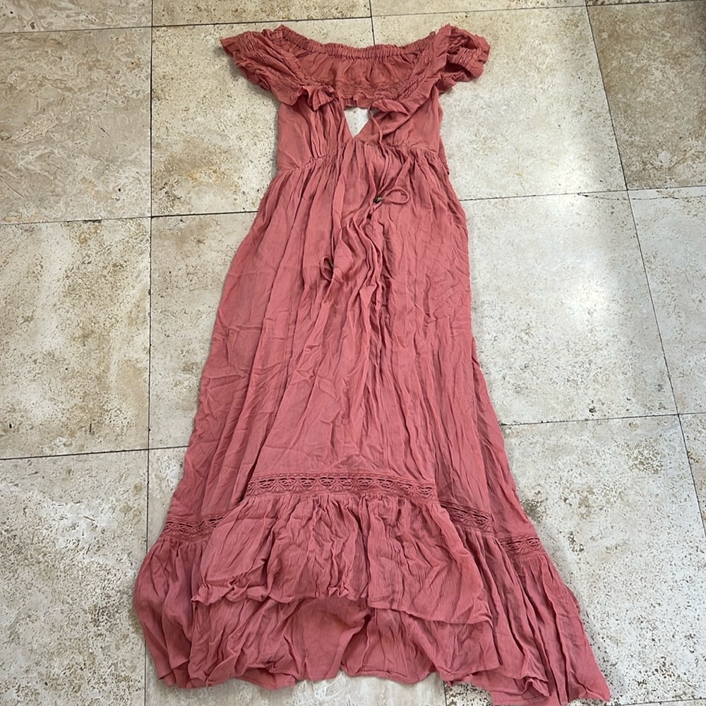 NWT Free People Moonlight Ocean Maxi Dress Off Shoulders Orange Red Boho S - Picture 2 of 6
